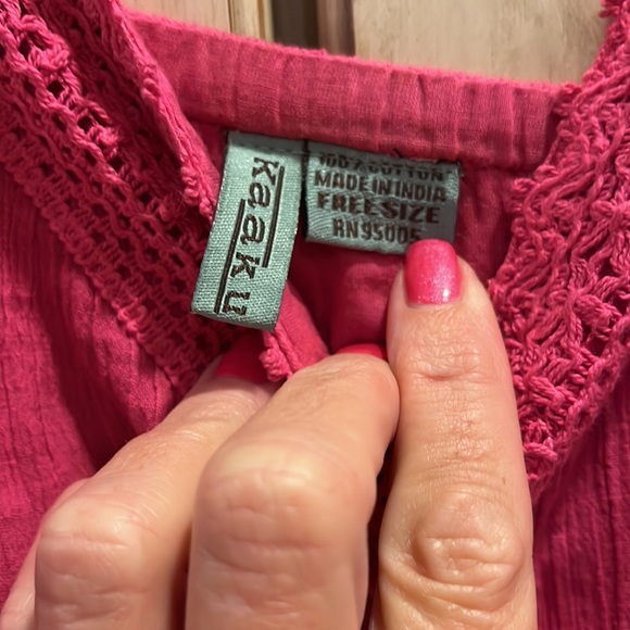 Pink & Turquoise Cotton Midi Dress Size L/XL - Picture 3 of 5